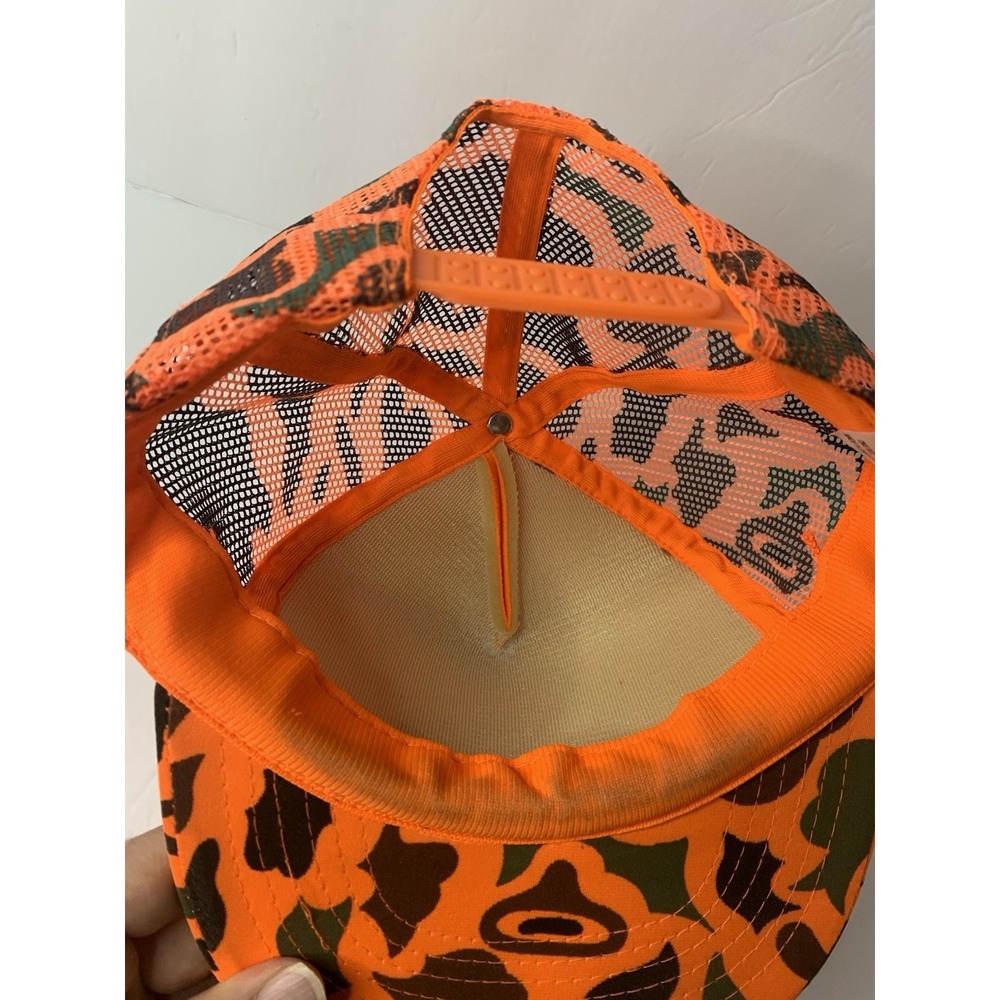 Vintage Orange Camouflage Antelope Trucker Hat Mesh Back Adjustable Men Hunting - Picture 5 of 5